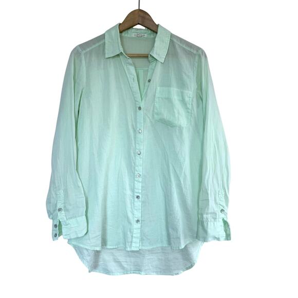 EILEEN FISHER light green 100% organic cotton long sleeve button down shirt top - Picture 2 of 7